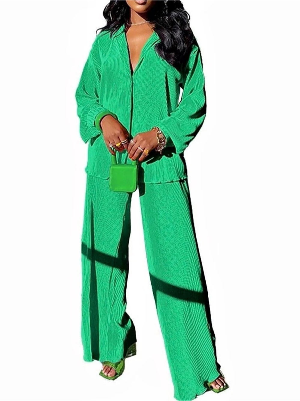 Green Wide Leg Two-Piece Set